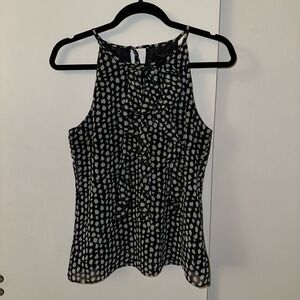 Ann Taylor Petite Navy White Dot Pattern Ruffle Tank Top 6P EUC
